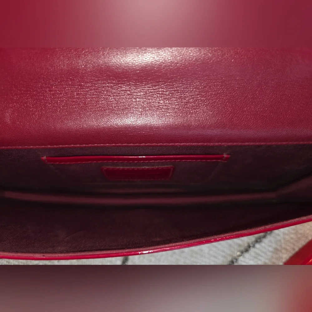 Pre-owned Authenic DIOR Red Patent Cannage Lady Dior Convertible Clutch - Picture 11 of 14